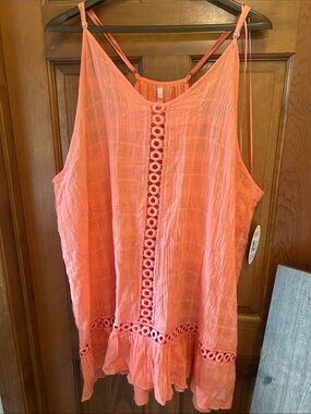 Women's Coral Sleeveless Lace-Trim Summer Top/Bathing suit cover up